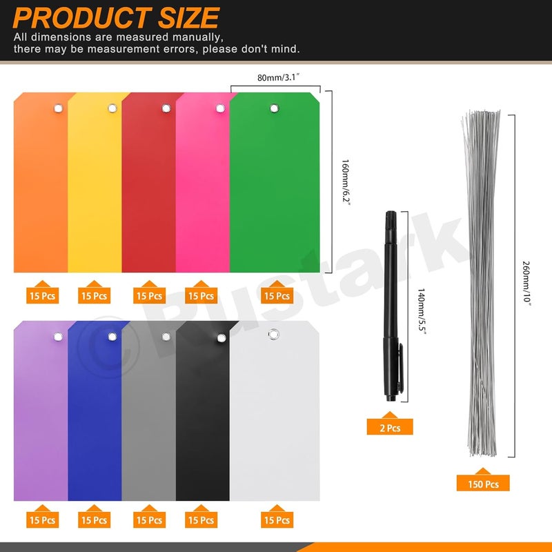 Rustark 152Pcs 10 Colors Plastic Shipping Tags with Pens 3.15"x6.3"/8x16CM Plastic Hang Tags Waterproof Shipping Tag Writable Blank Hang Tag with Holes for Luggage Garage Inventory Car Parts - Image 2